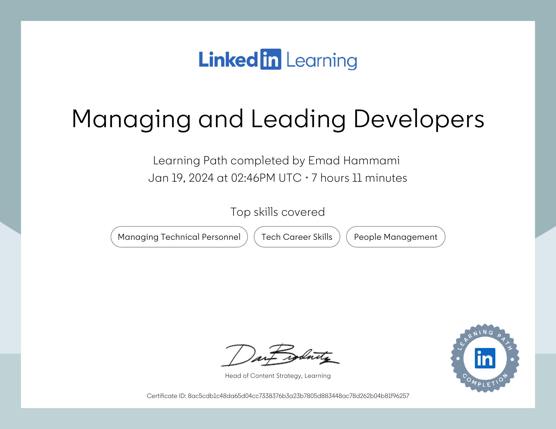 Managing and Leading Developers Certificate