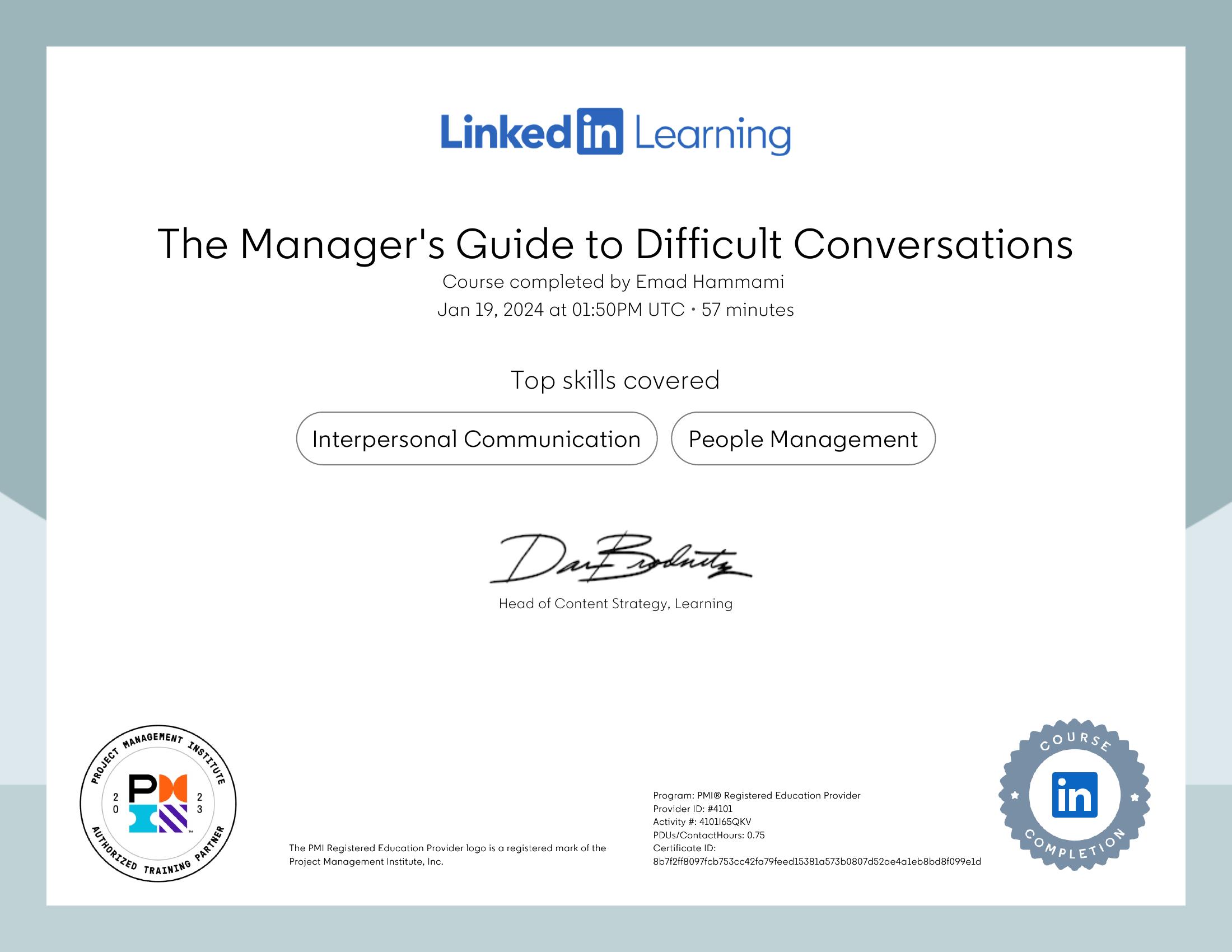 Manager's Guide to Difficult Conversations Certificate